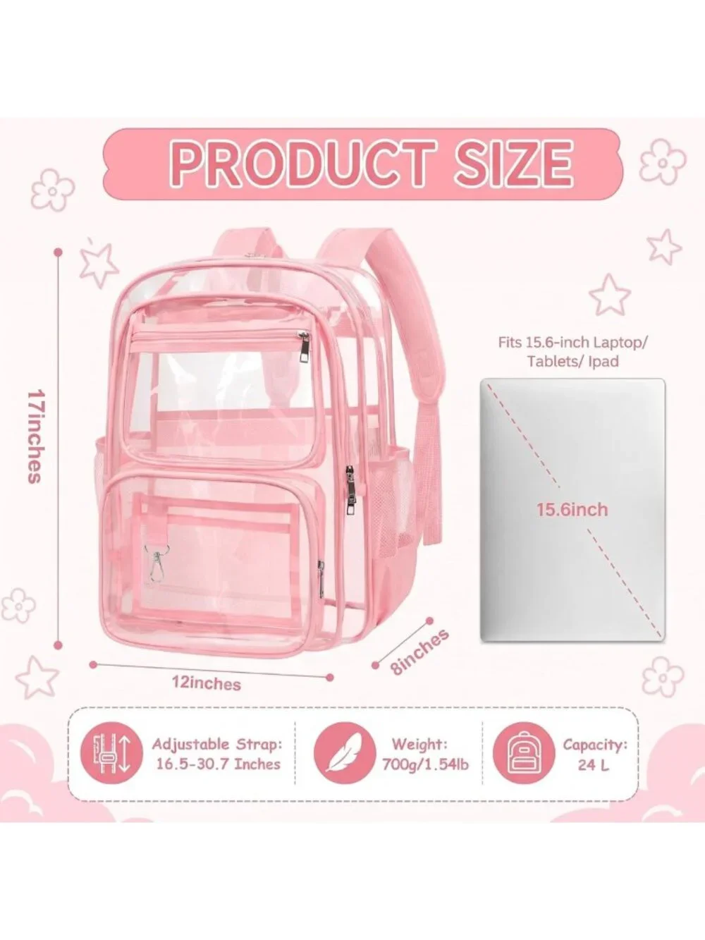 Large Clear Backpack for School, Heavy Duty Transparent Bookbag with Luggage